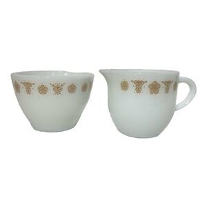 Vintage Corning Pyrex Butterfly Gold Creamer & Open Sugar Milk Glass 2 Piece Set